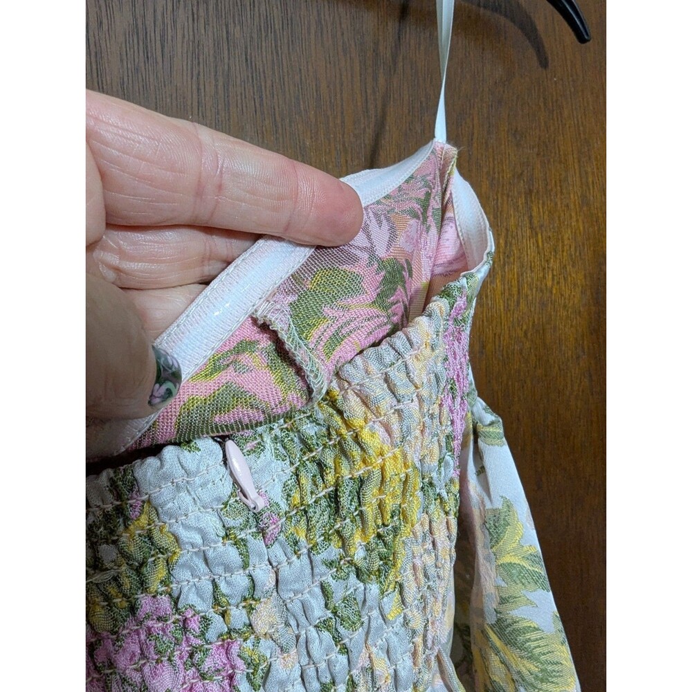 Petal + Pup Floral Brocade Maxi Dress S Small Pink Yellow Bow One Shoulder Pocke - Picture 8 of 9